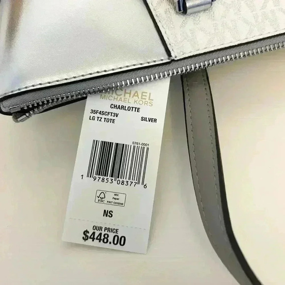 Michael Kors Charlotte Top Zip Tote shoulder bag silver - Picture 7 of 10